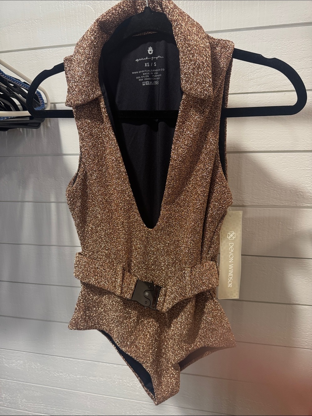 NWT Spiritual Gangster Devon Windsor RARE Scarlett swimsuit in gold shimmer - Picture 2 of 5